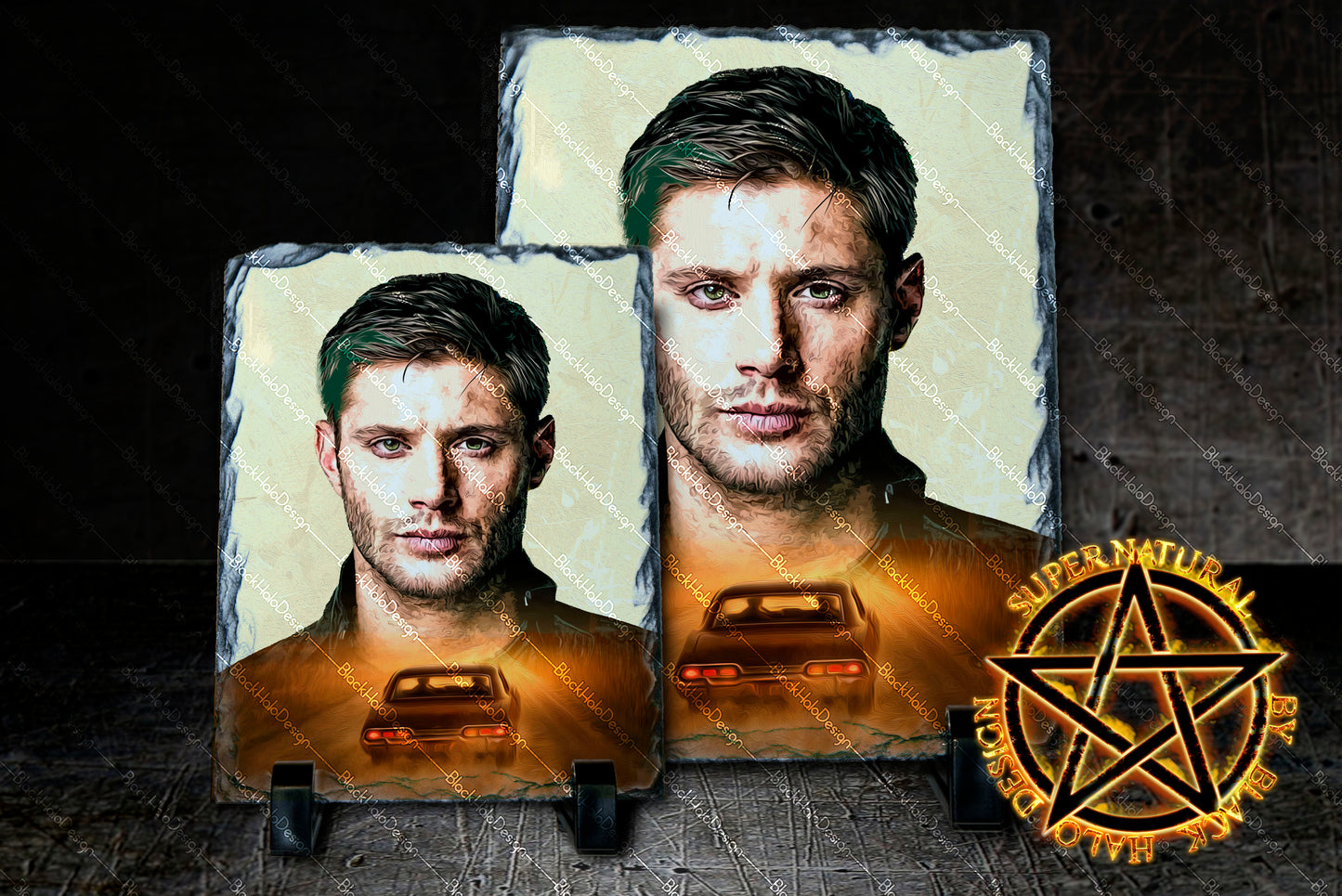 Supernatural Inspired Dean Winchester artwork on Solid Rock Slate