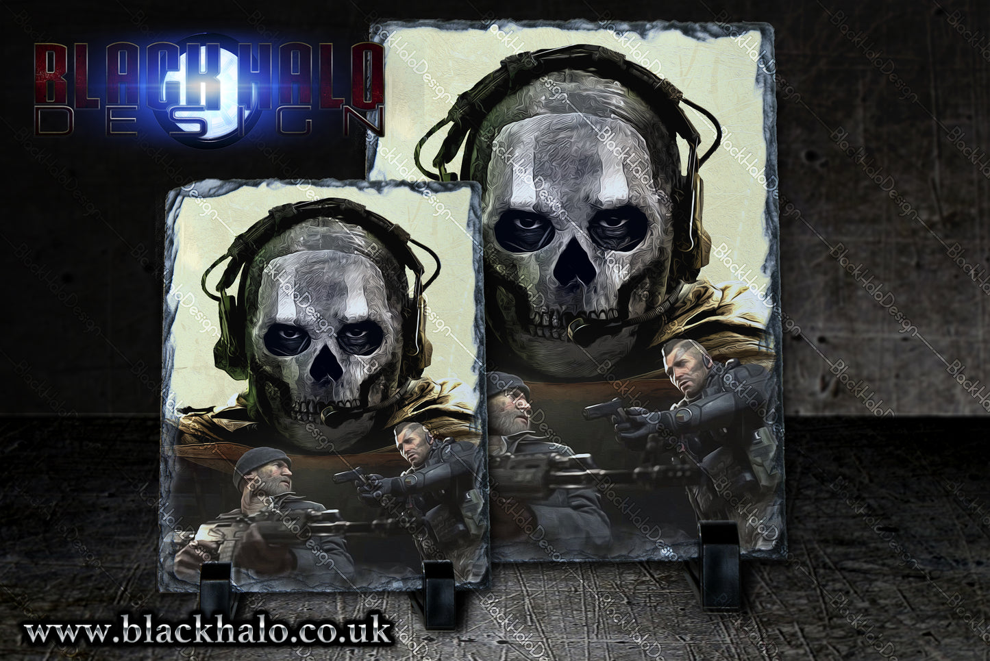 Call of Duty Inspired Ghost artwork on Solid Rock Slate