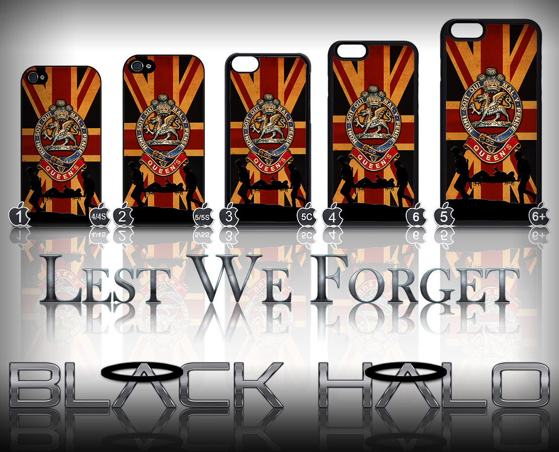 THE QUEENS REGIMENT UNION JACK ★ CASE/COVER FOR APPLE IPHONE 4,4S,5,5S,5C,6 & 6 PLUS - Black Halo Design