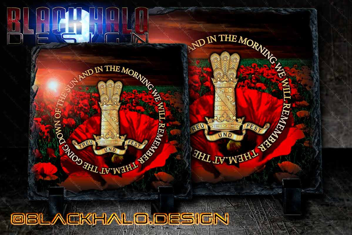 11th Hussars Prince Albert's Own: Poppy Natural Rock Slate with Stands