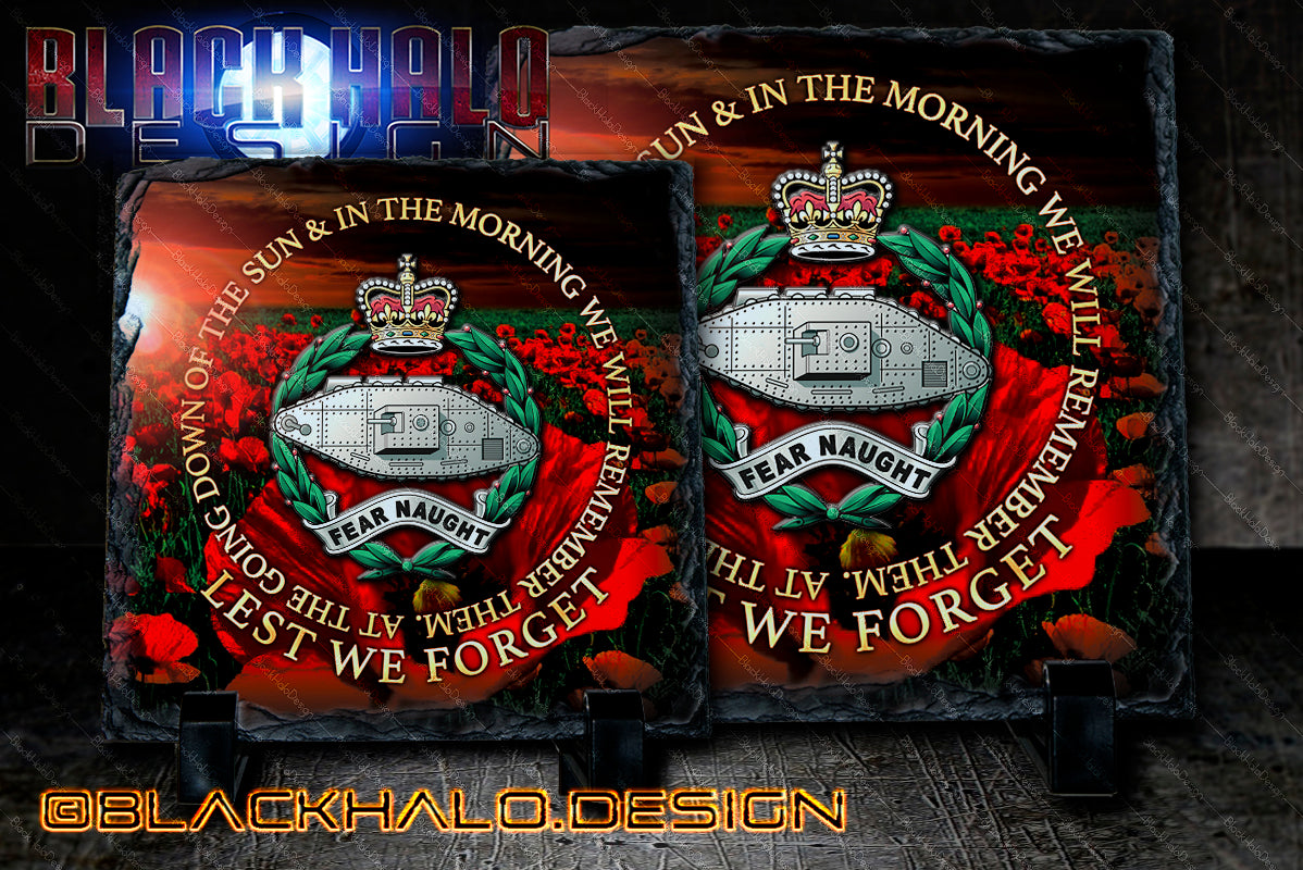 The Royal Tank Regiment: Poppy Natural Rock Slate with Stands (RTR)