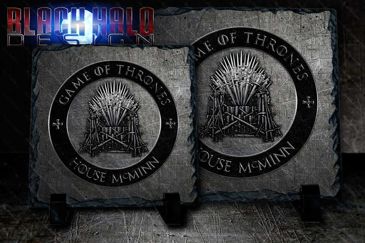 NEW: Game of Thrones Personalised Natural Rock Slate with Stands - Black Halo Design