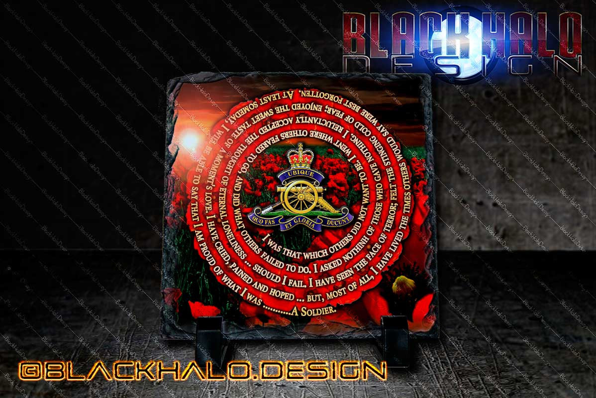The Regiment Of The Royal Artillery: A Soldiers Poem Natural Rock Slate (150mm x 150mm) #Somme - Black Halo Design