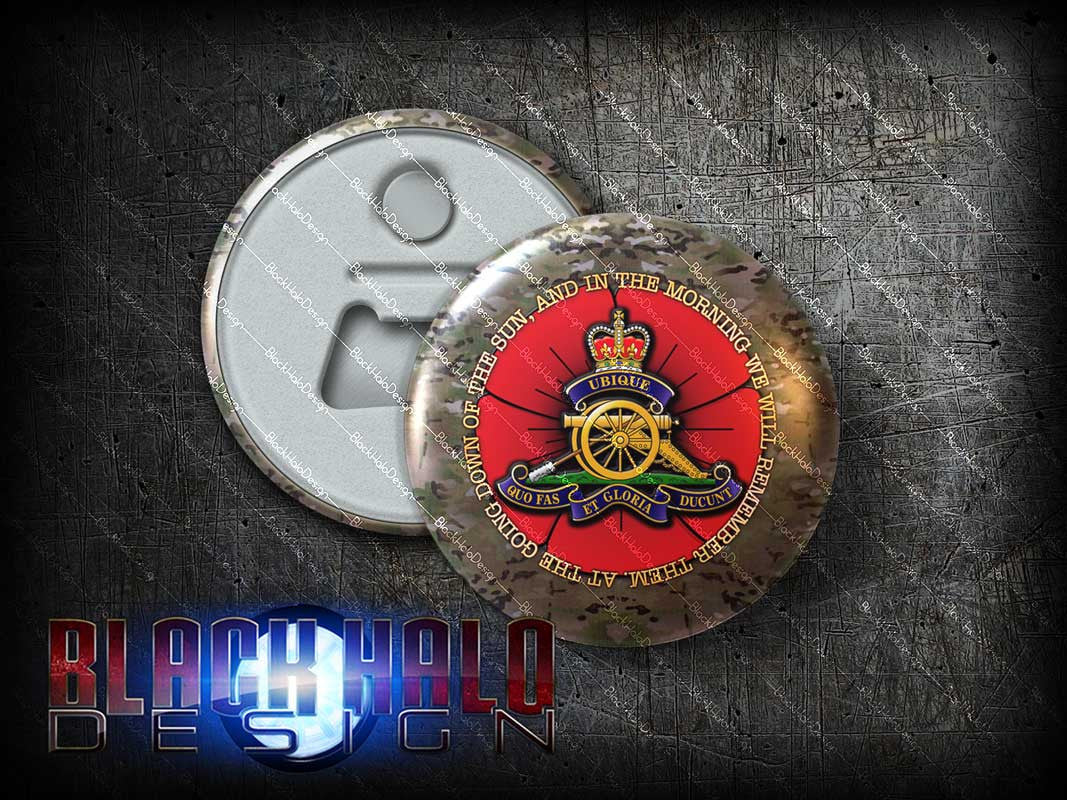 The Royal Regiment of Artillery (Gunners): Poppy: Large 58mm Metal Bottle Opener Fridge Magnet - Black Halo Design