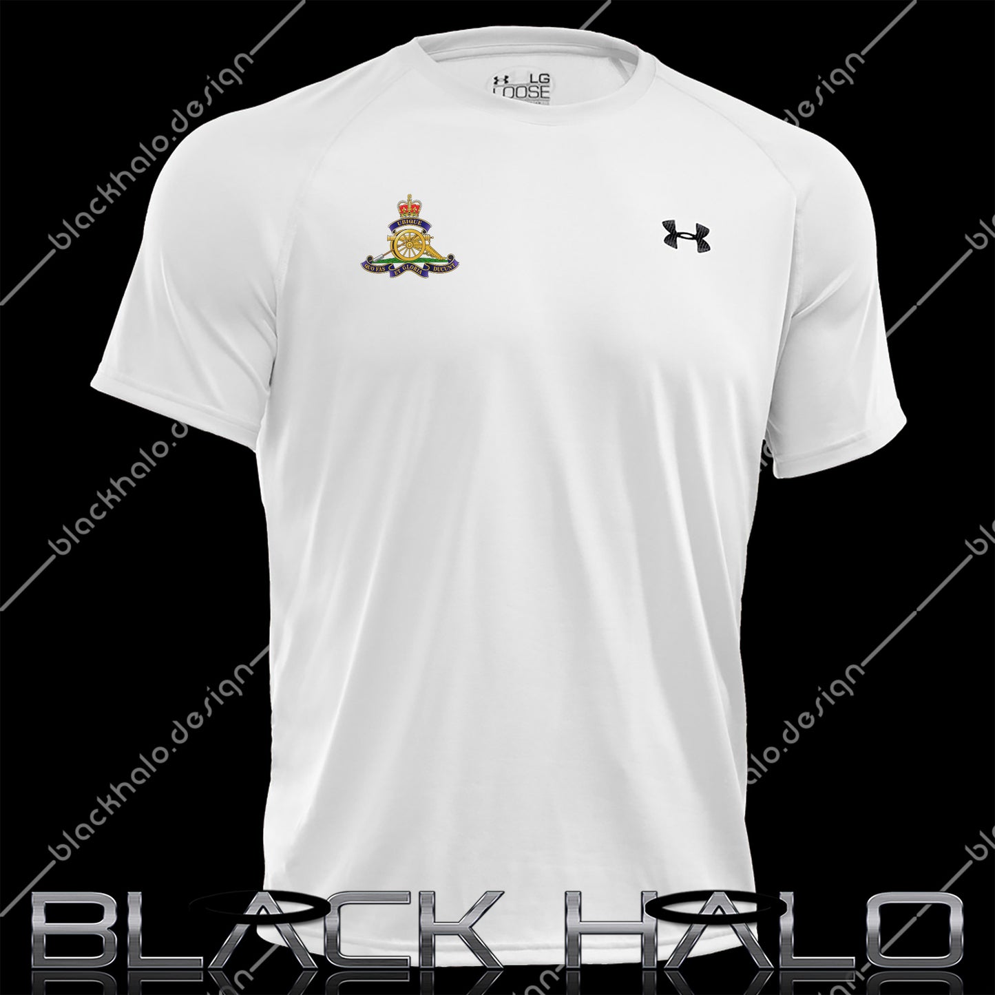 The Royal Regiment of Artillery Men's Under Armour UA Tech™ Short Sleeve T-Shirt (White) - Black Halo Design