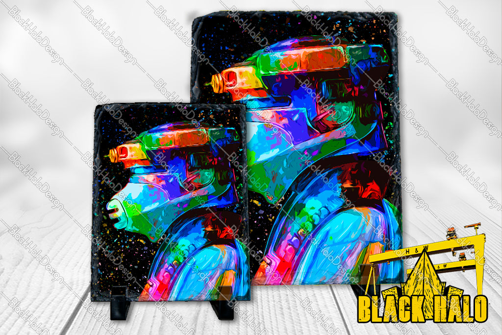 Star Wars Princess Leia Inspired artwork on Natural Rock Slate with Stands