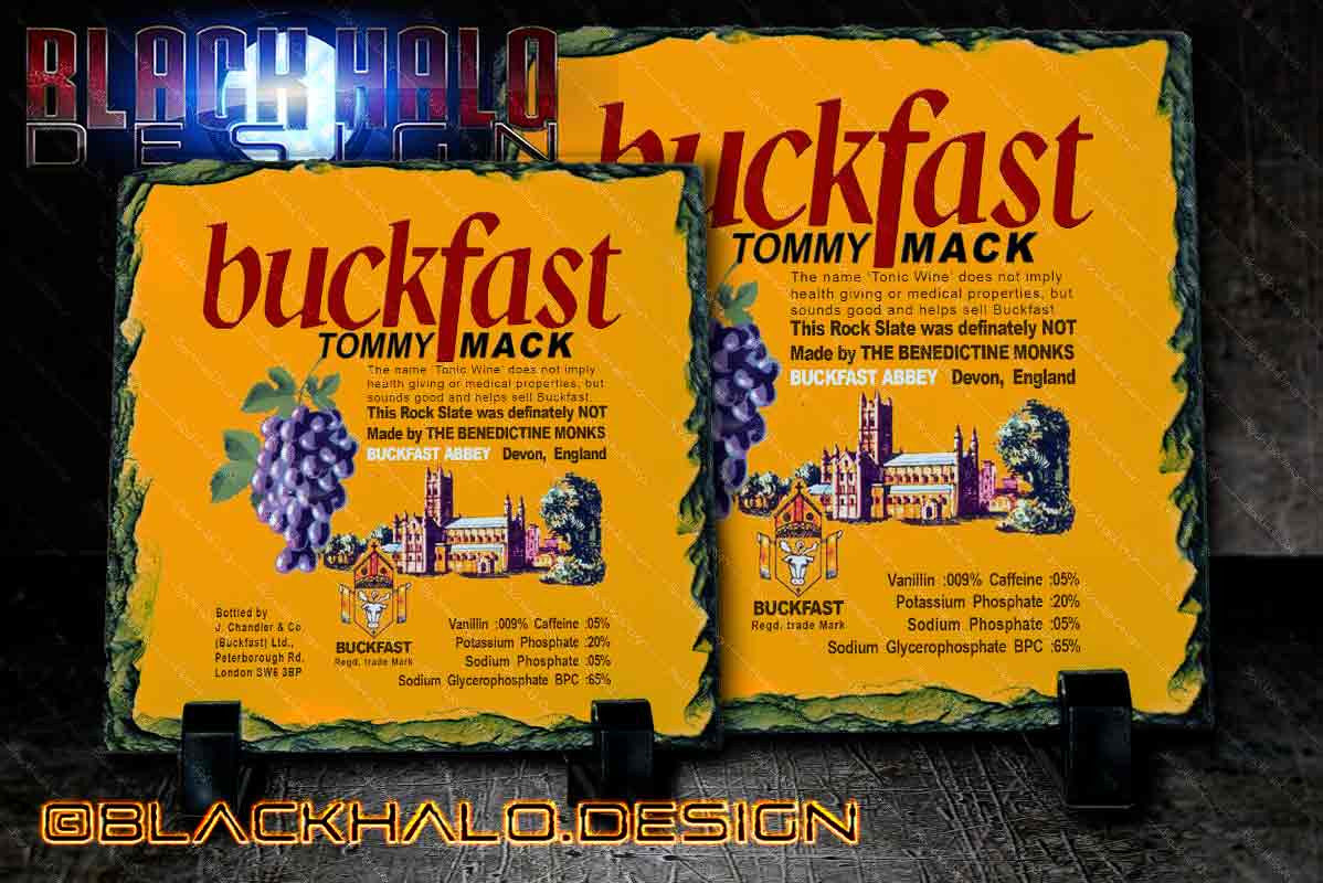 Personalised Buckfast Tonic Wine Natural Rock Slate with Stands
