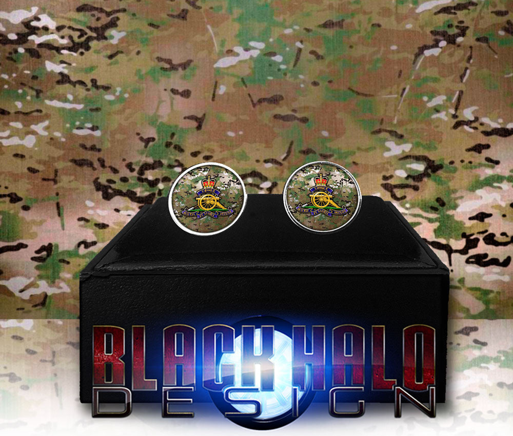 THE ROYAL REGIMENT OF ARTILLERY METAL CUFFLINKS #Multi-Cam - Black Halo Design
