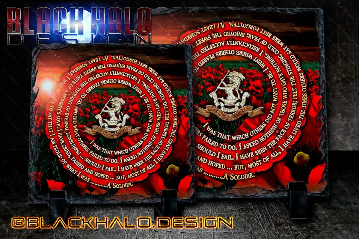 Duke of Wellington's Regiment A Soldiers Poem Poppy Natural Rock Slate with Stands