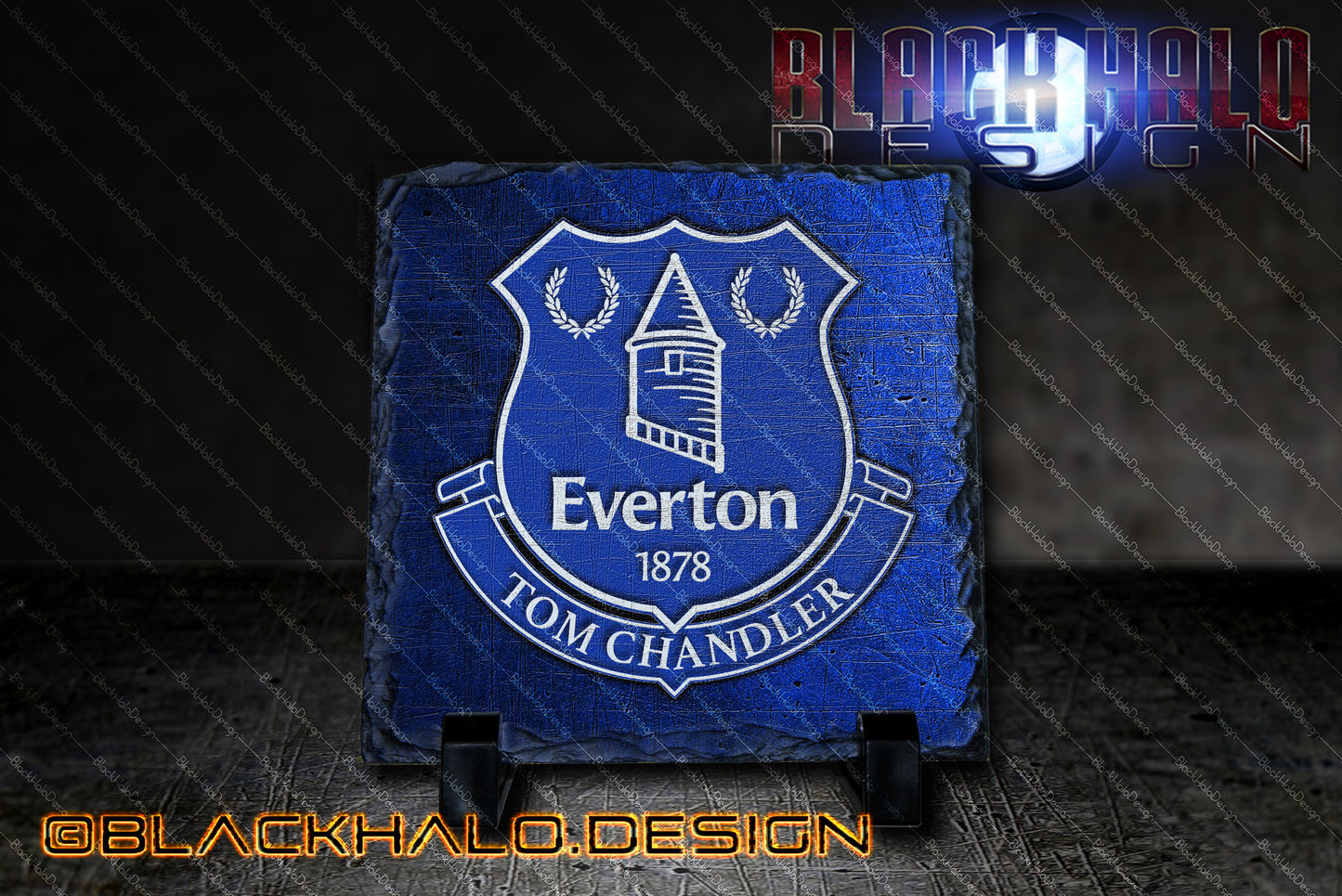 Everton Square Natural Rock Slate Standard or Personalised - Black Halo Design
- 2