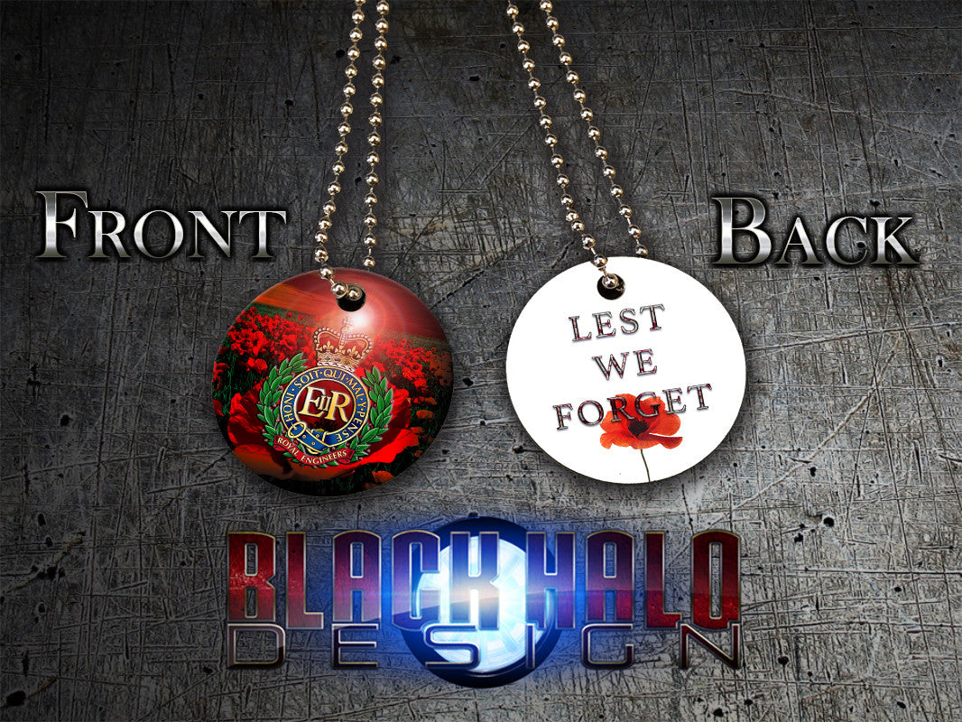 THE ROYAL ENGINEERS POPPY: LEST WE FORGET★ UK STYLE ID DISC/DOG TAG NECKLACE/KEYRING - Black Halo Design