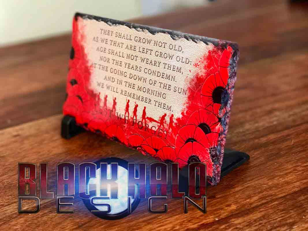 (NEW) Lest We Forget: Poppy Natural Rock Slate with Stands Panoramic