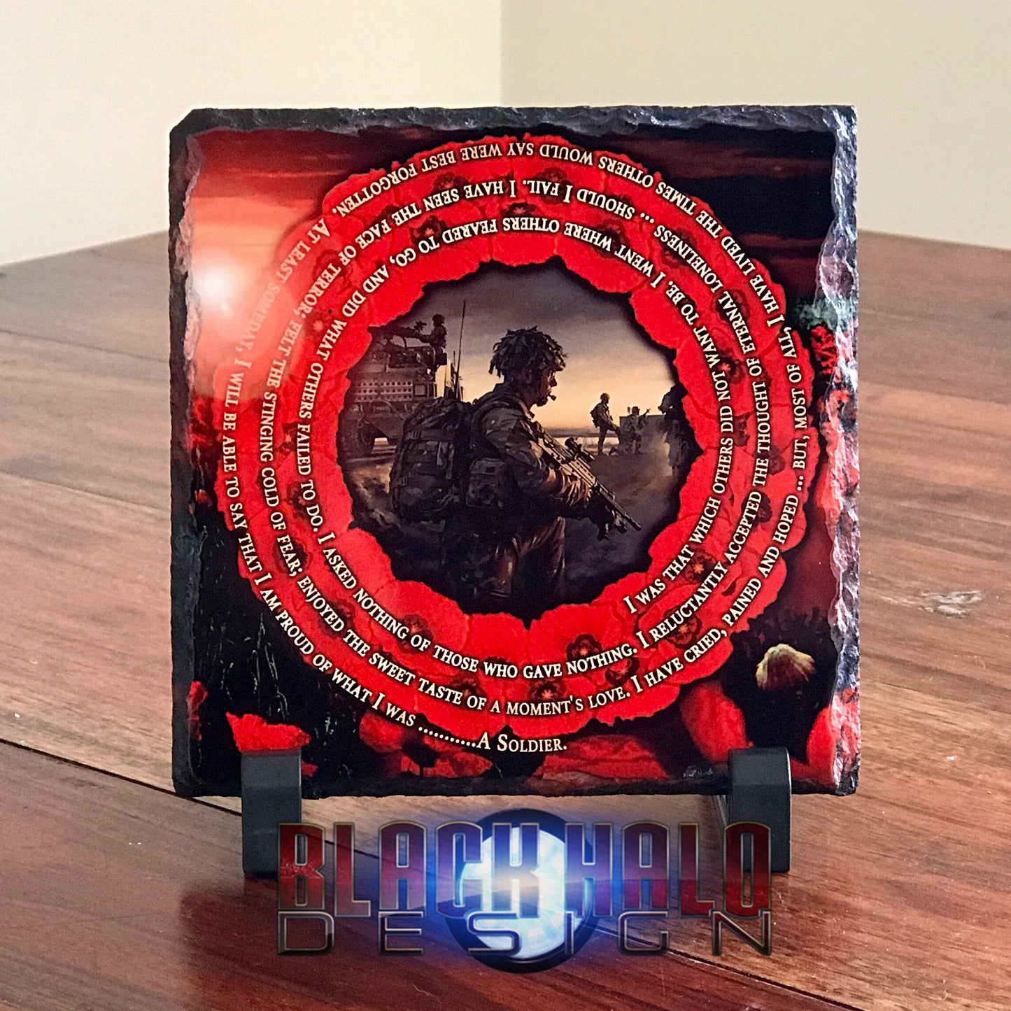 (NEW) A Soldiers Poem: Poppy Natural Rock Slate with Stands