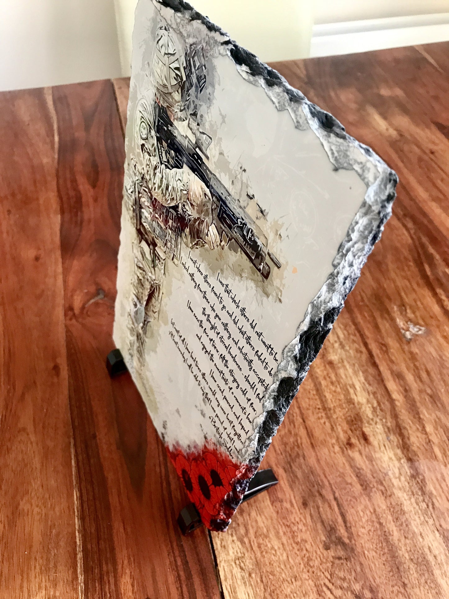(NEW) A Soldiers Prayer: Poppy Natural Rock Slate with Stands