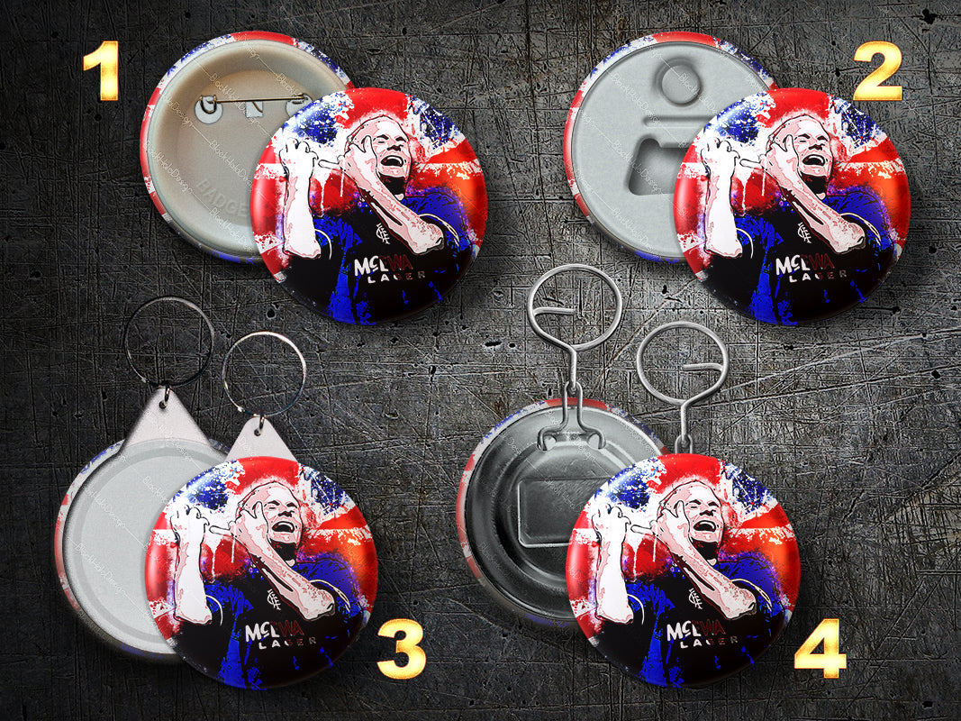 Gazza Rangers FC Large 58mm Metal Pin Badge, Bottle Opener Magnet or Keyring