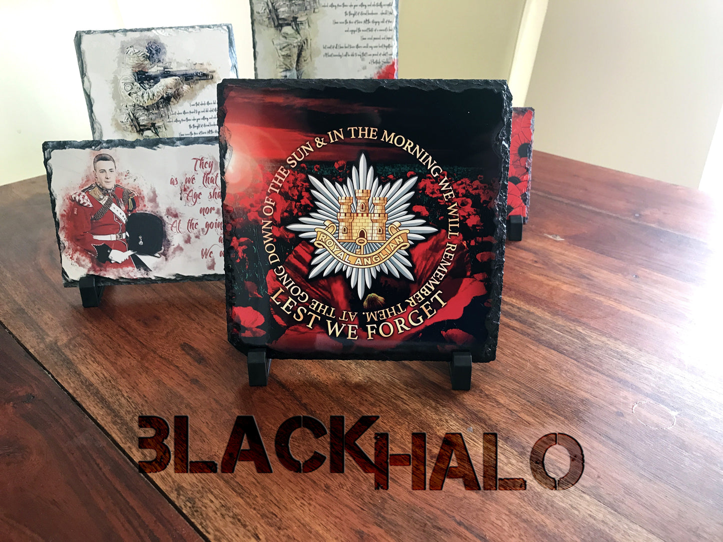 Royal Anglian Regiment Natural Rock Slate with Stands