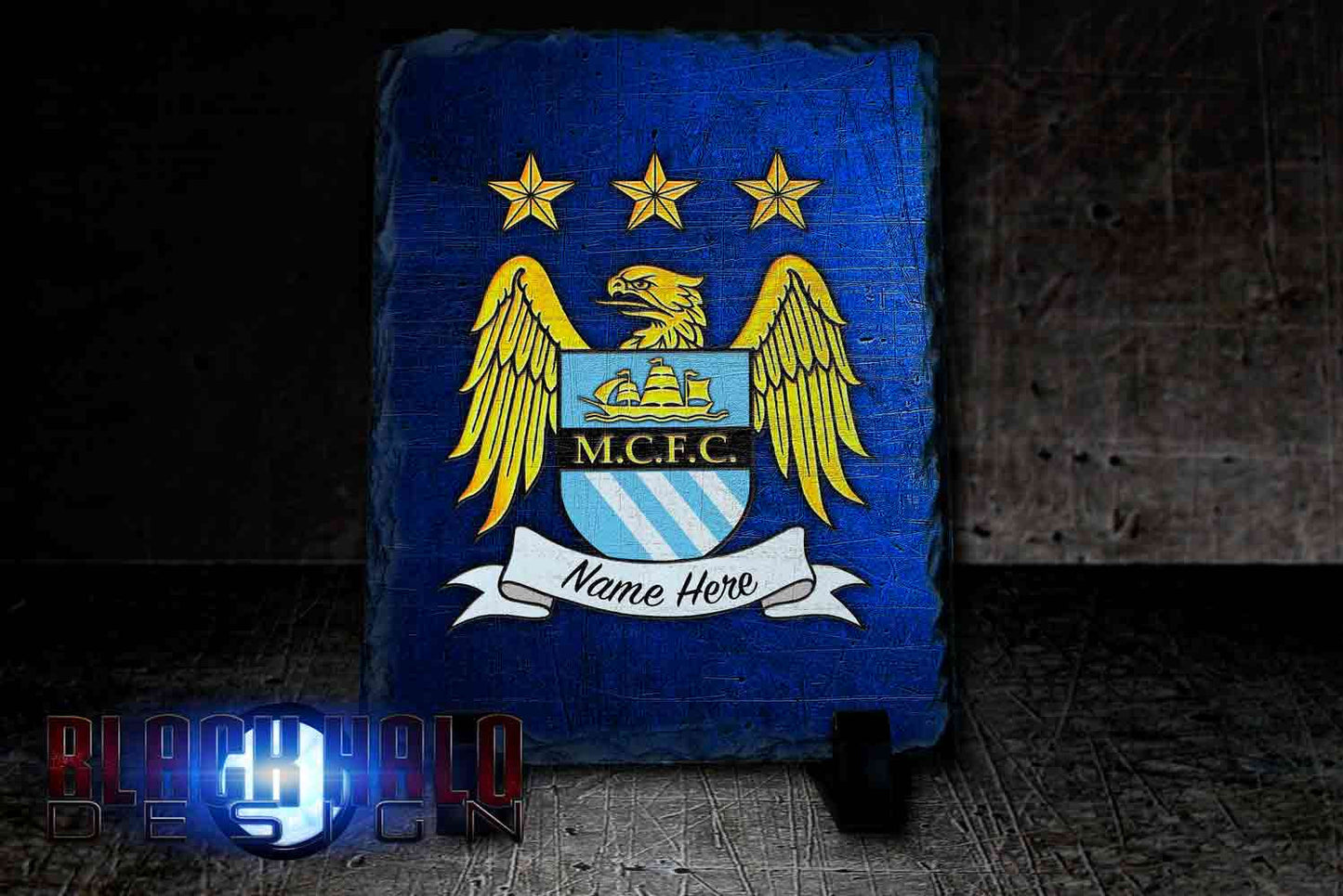 Personalised Manchester City Rectangular Natural Rock Slate (Man City)
