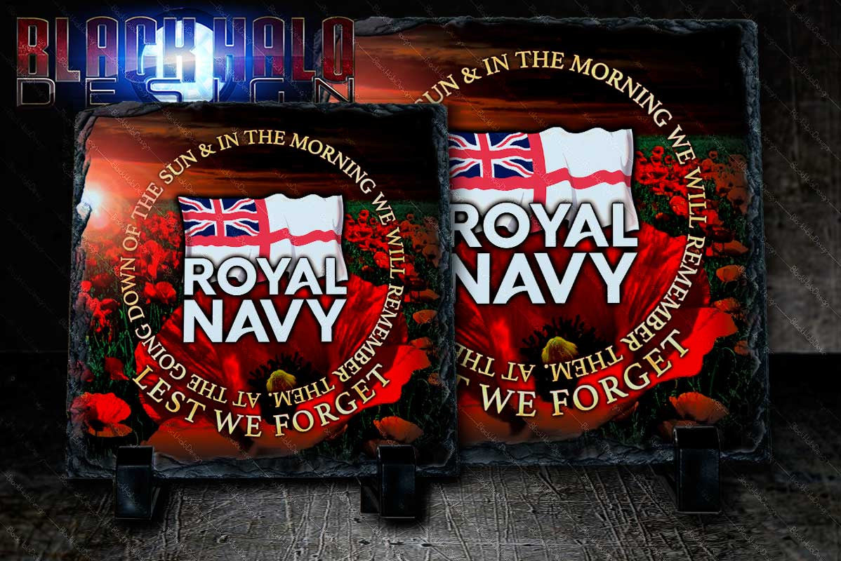 (NEW) The Royal Navy: Poppy Natural Rock Slate with Stands #Army #Afghanistan - Black Halo Design