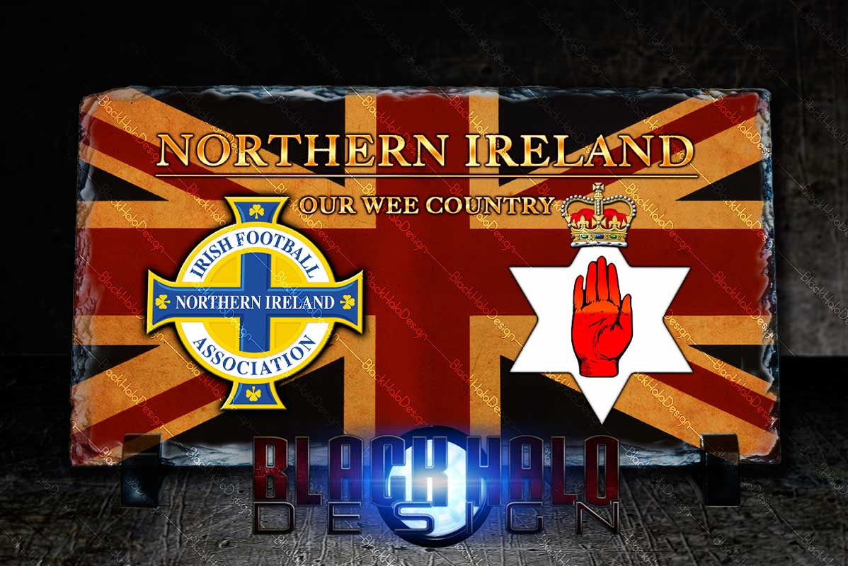 Northern Ireland: Ulster: Union Jack Natural Rock Slate (120mm x 220mm) #OurWeeCountry - Black Halo Design