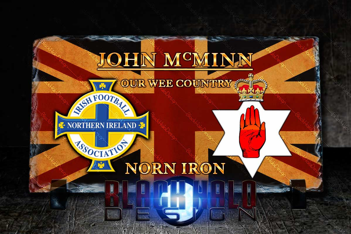 PERSONALISED: Northern Ireland: Ulster: Union Jack Natural Rock Slate (120mm x 220mm) #OurWeeCountry - Black Halo Design