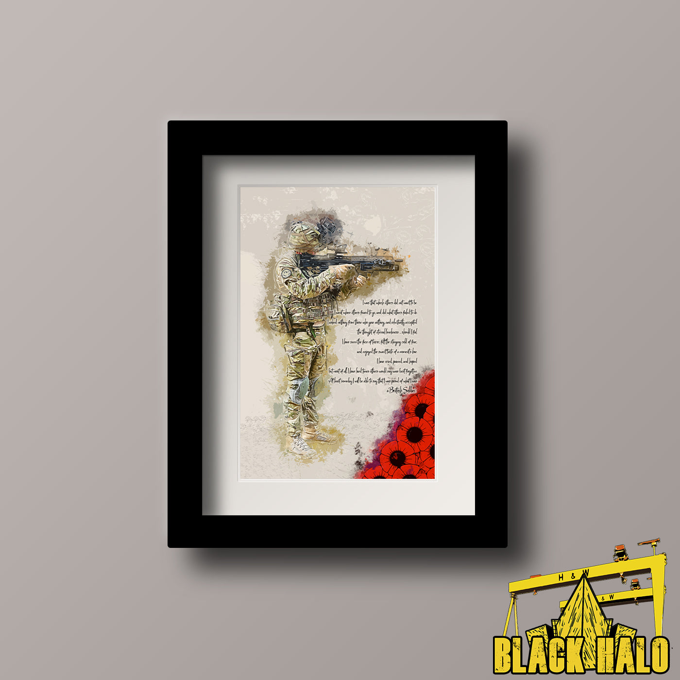 A soldiers Poem original artwork print in bespoke A4 picture frame mount or framed