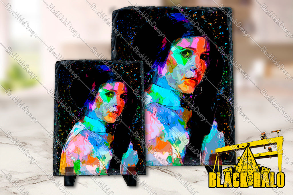 Star Wars Princess Leia Inspired artwork on Natural Rock Slate with Stands