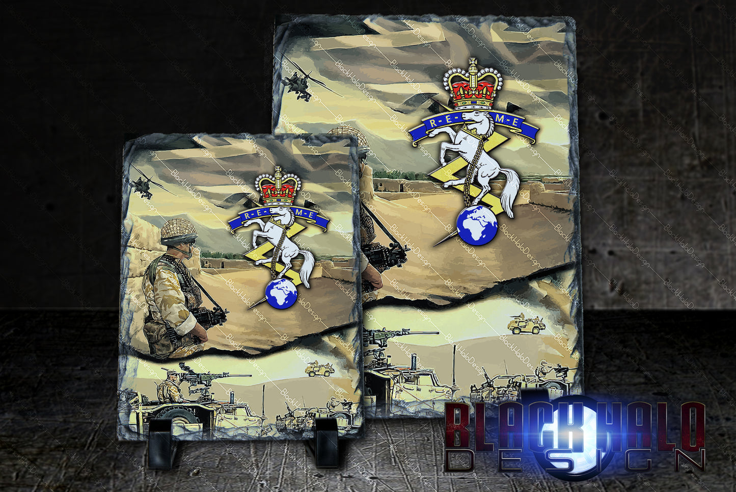 R.E.M.E Royal Electrical & Mechanical Engineers Natural Rock Slate with Stands