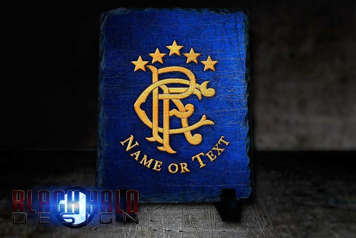 Glasgow Rangers FC Personalised Natural Rock Slate (Gers) - Black Halo Design
- 2