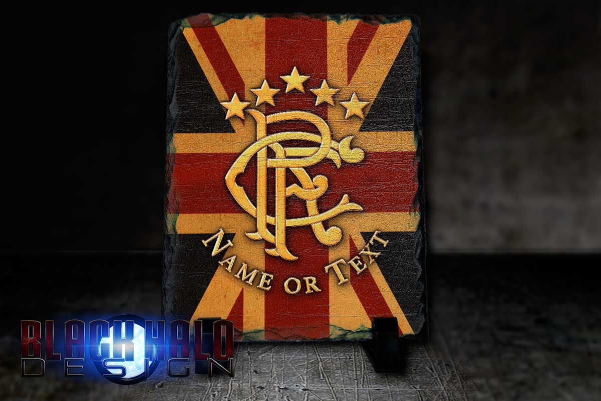 Glasgow Rangers FC Personalised Natural Rock Slate (Gers) - Black Halo Design
- 1