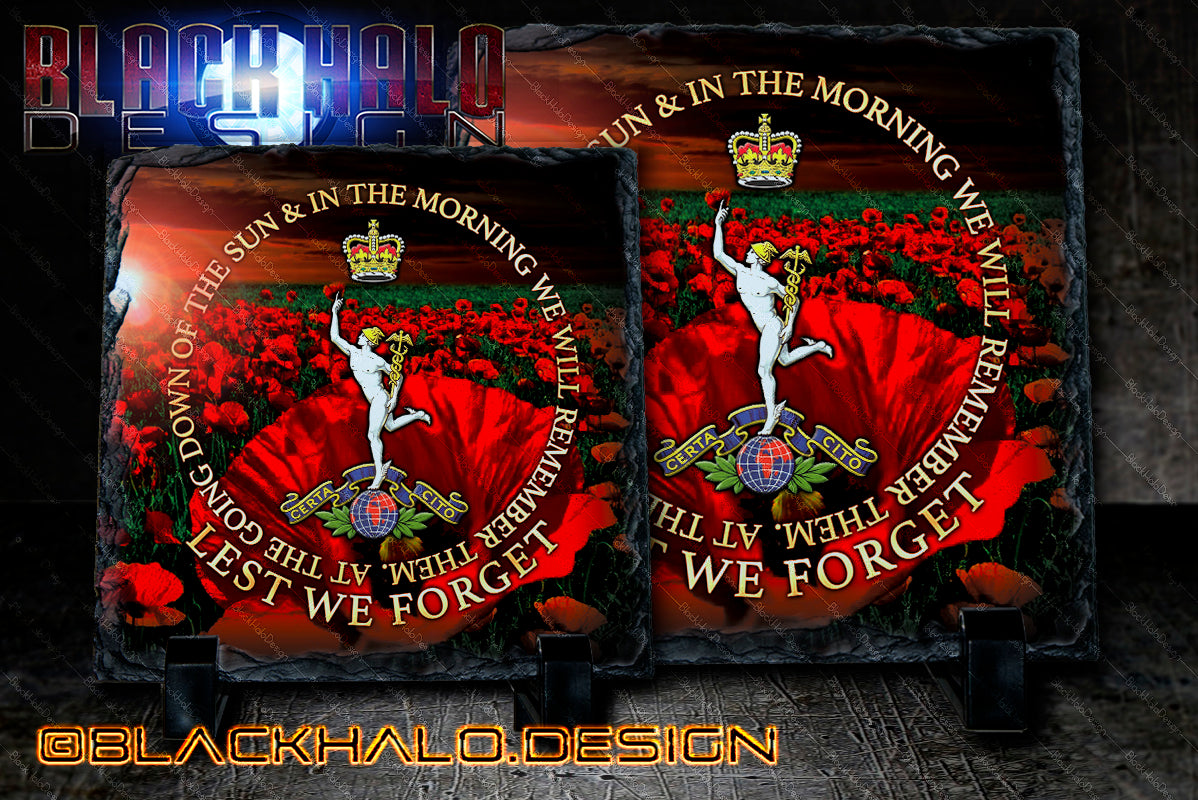 Royal Corps of Signals Natural Rock Slate with Stands