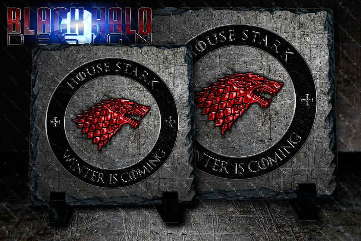 Game of Thrones: House Stark: Wolf Natural Rock Slate with Stands #WinterIsComing - Black Halo Design
- 2