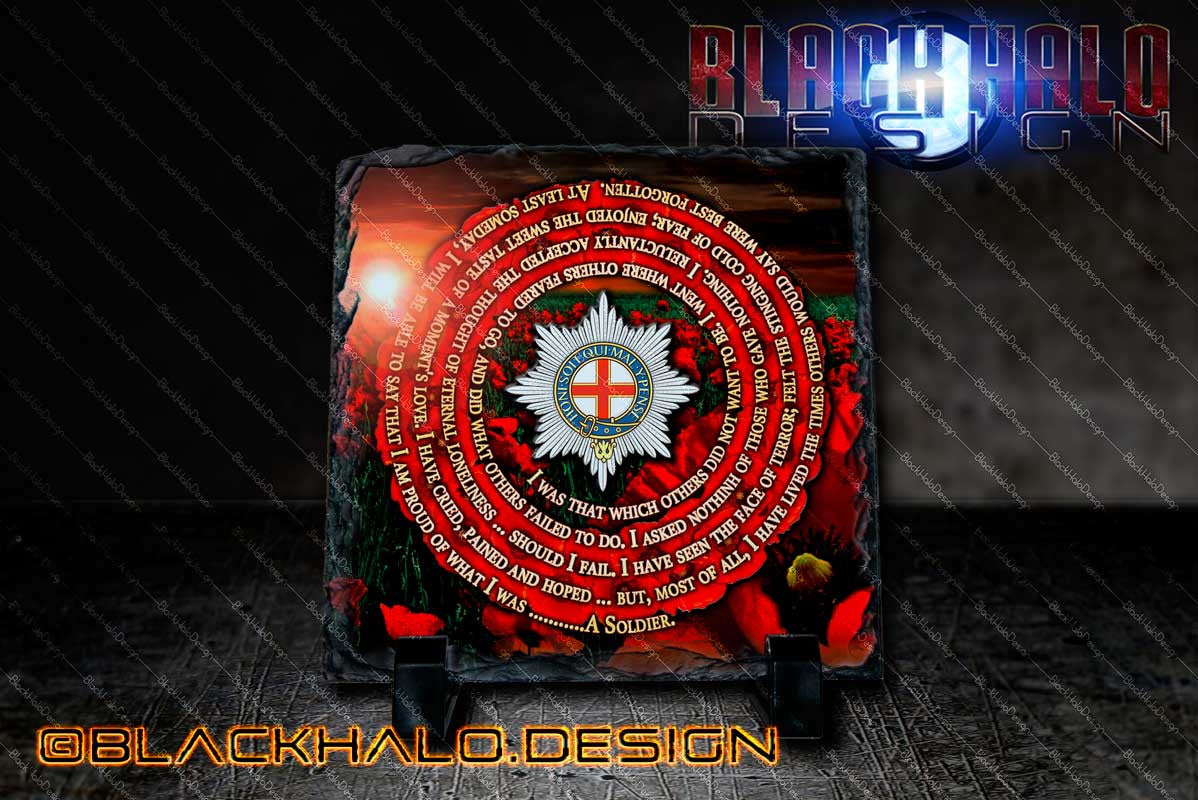 The Coldstream Guards: Choice of Natural Rock Slate with Stands (150mm x 150mm) - Black Halo Design
- 2