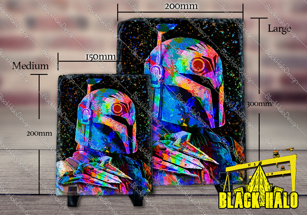 Star Wars Inspired Bo-Katan Kryze artwork on Natural Rock Slate