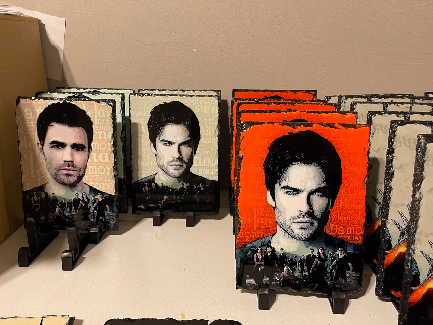 Vampire Diaries inspired Damon Salvatore artwork on Solid Rock Slate