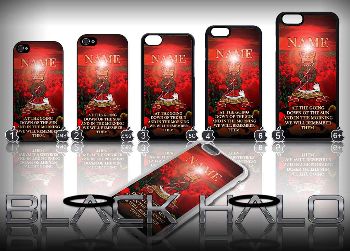 Personalised Royal Pioneer Corps: Tower Badge Poppy Sunset Design Case for Choice of iPhone Models #2 - Black Halo Design
