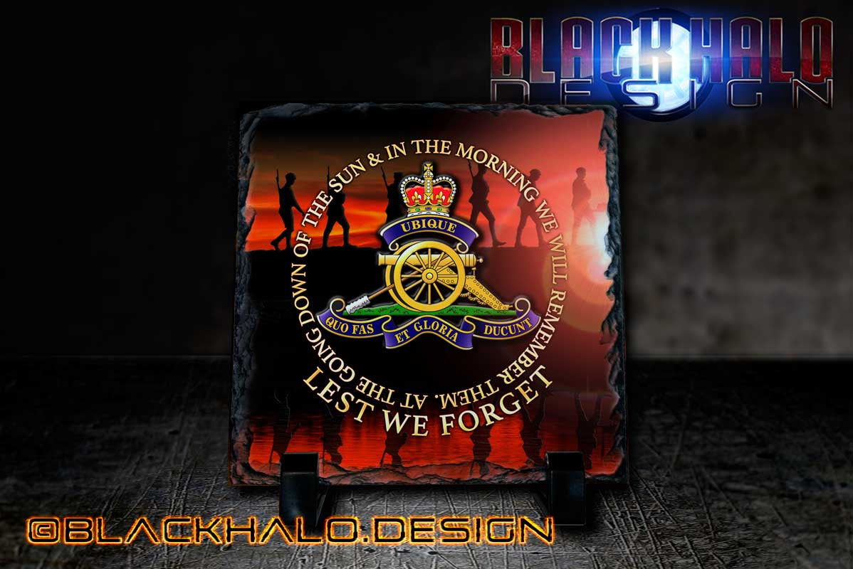 The Regiment Of The Royal Artillery: Lest We Forget Natural Rock Slate (150mm x 150mm) #Somme - Black Halo Design