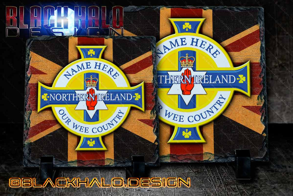 Personalised: Northern Ireland: Union Jack Natural Rock Slate with Stands #Football #Team - Black Halo Design