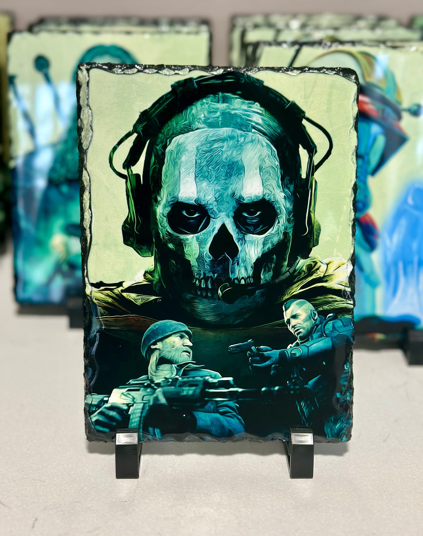 Call of Duty Inspired Ghost artwork on Solid Rock Slate