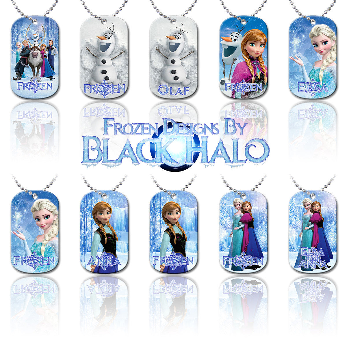 Choice of Disneys Frozen Double Sided Metal Pendant With Metal Ball Chain Necklace (Dog Tag) - Black Halo Design
 - 1