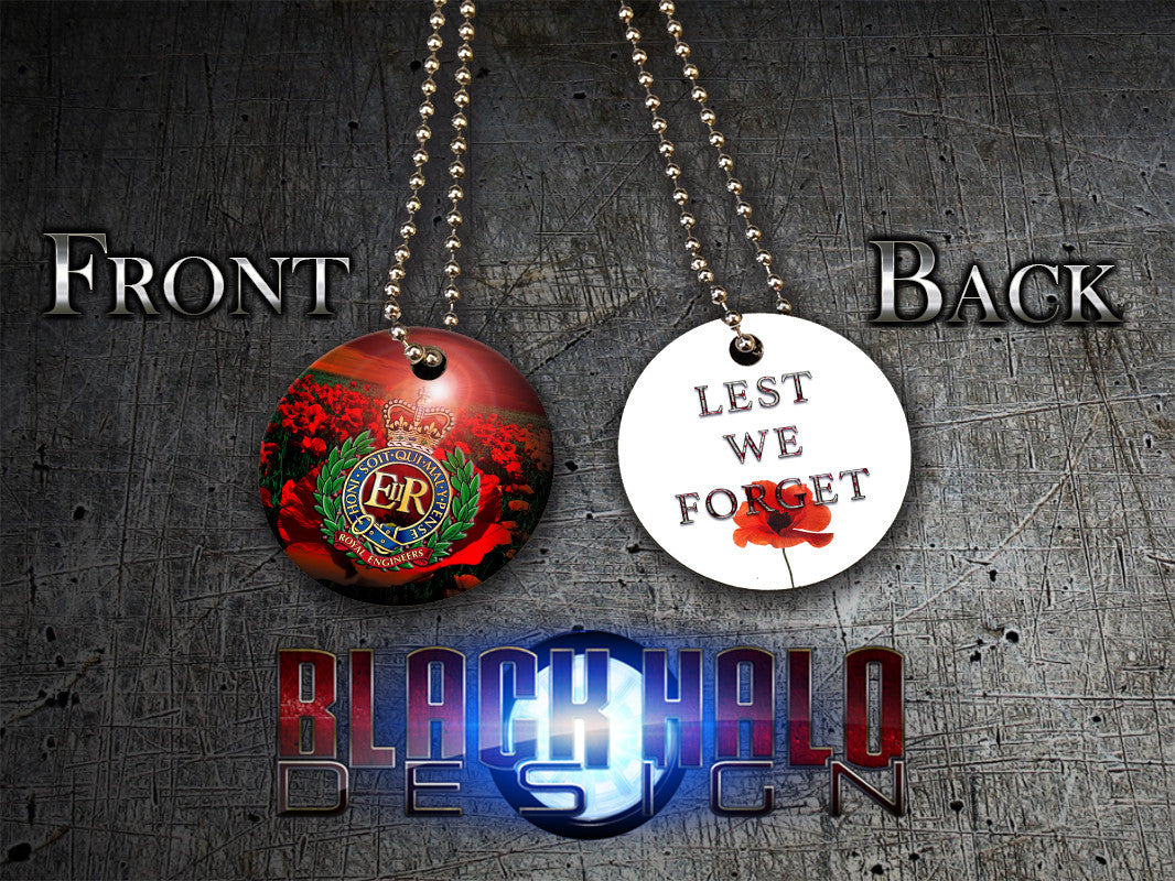 THE ROYAL ENGINEERS POPPY: LEST WE FORGET★ UK STYLE ID DISC/DOG TAG NECKLACE/KEYRING - Black Halo Design
