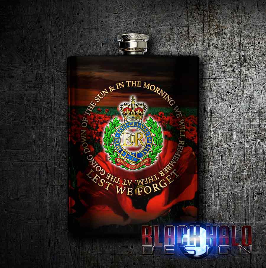 Royal Engineers Lest We Forget Stainless Steel 8oz Hip Flask