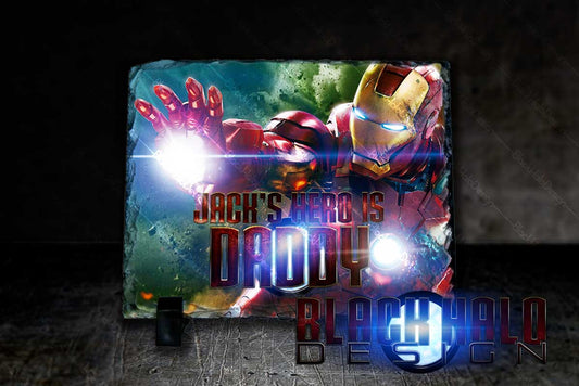 Iron Man Personalised Fathers Day Natural Rock Slate with Stands