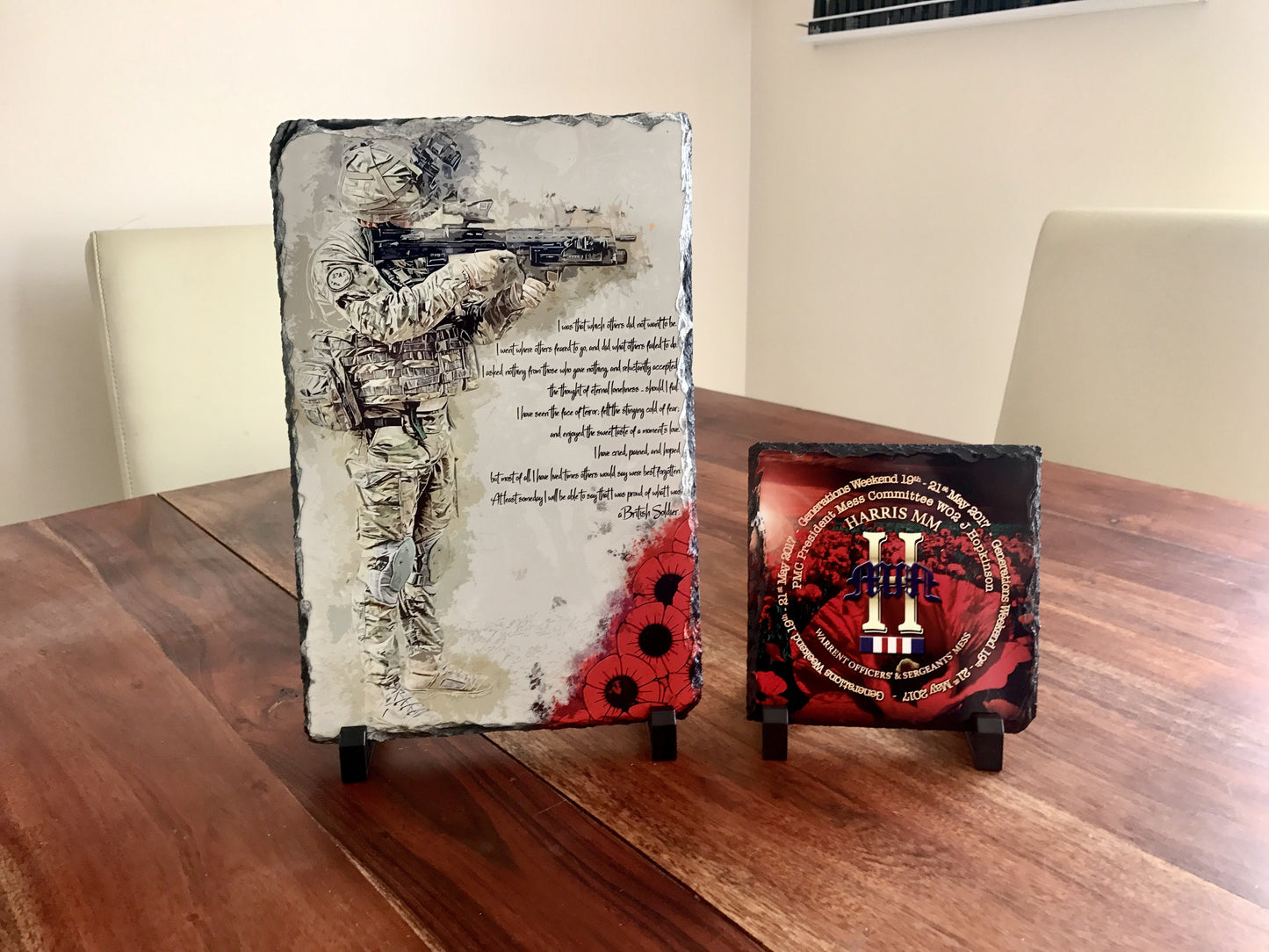 (NEW) A Soldiers Prayer: Poppy Natural Rock Slate with Stands
