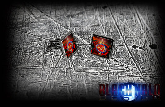 THE GRENADIER GUARDS: POPPY FIELD (ARMY) METAL SQUARE CUFFLINKS(RE/SAPPERS/SOMME)