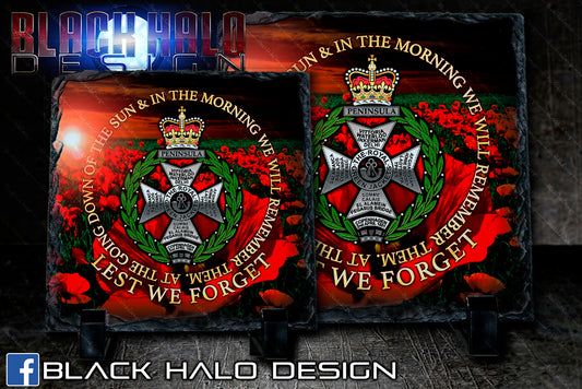 The Royal Green Jackets: Lest We Forget Natural Rock Slate with Stands