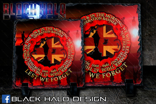 Op-Banner: Lest We Forget Natural Rock Slate with Stands