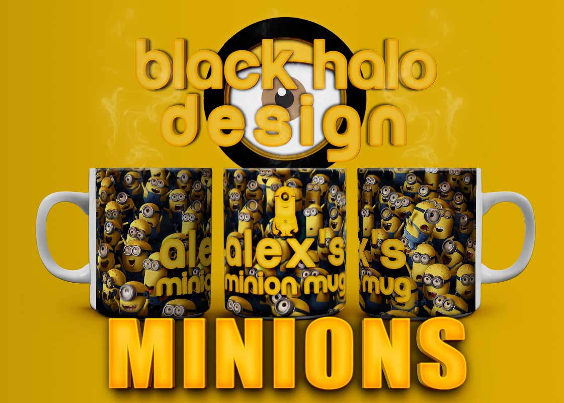 Minions: (Name's) Minion Mug Personalised 10oz Ceramic Mug - Black Halo Design
