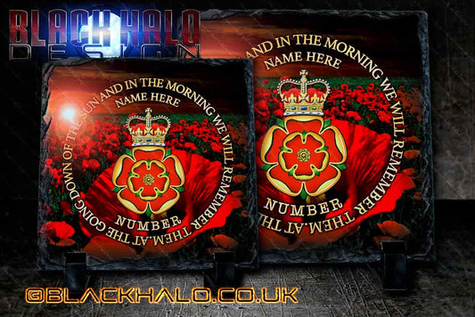 Personalised: Queens Lancashire Regiment Natural Rock Slate with Stands