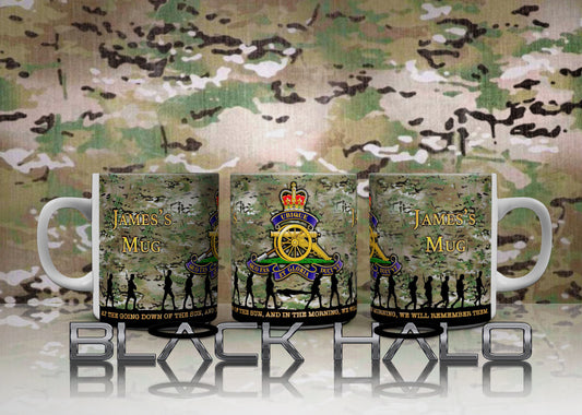 Personalised Multi-Cam The Royal Regiment of Artillery 10oz Ceramic Mug - Black Halo Design

