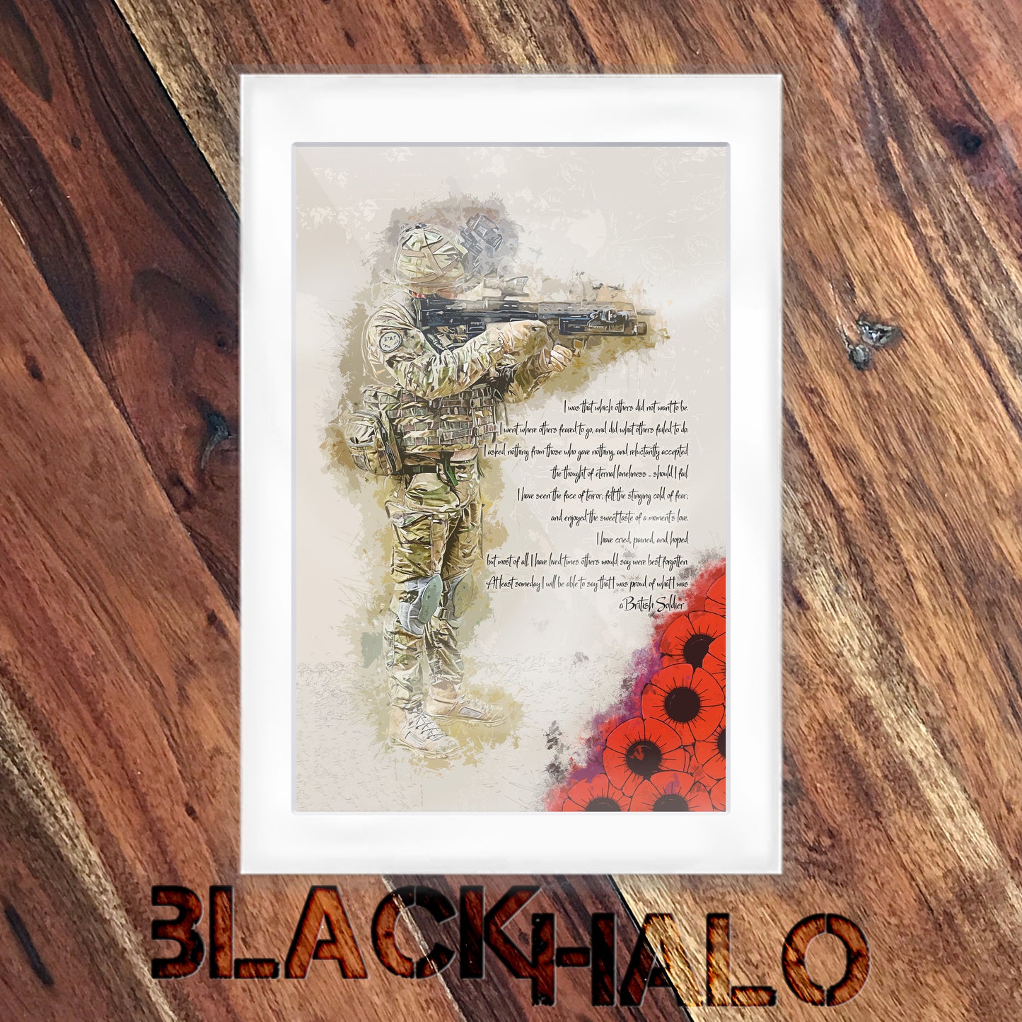 A soldiers Poem original artwork print in bespoke A4 picture frame mount or framed